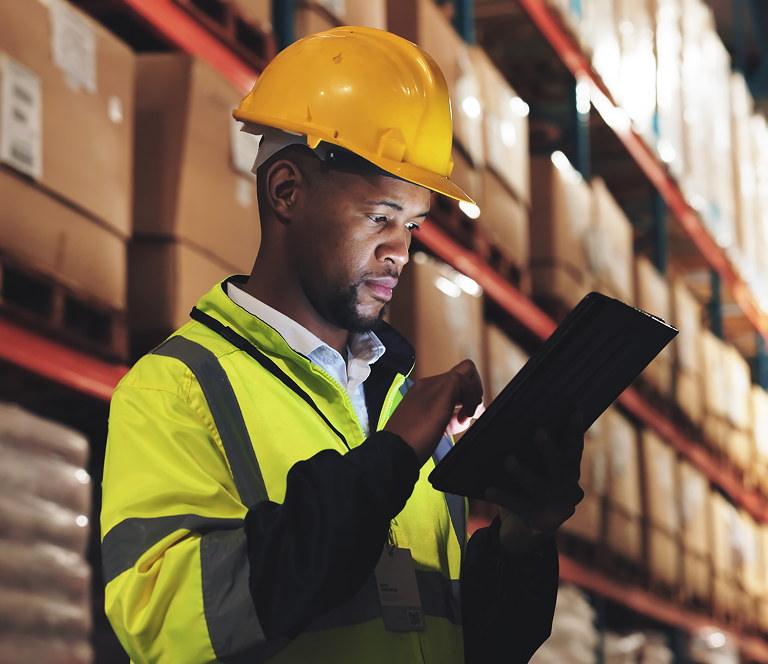 Warehouse worker on the job.